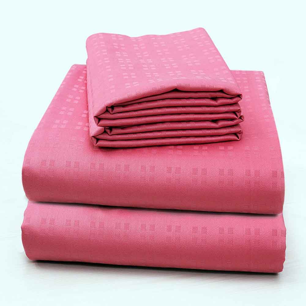 Divine Casa Amber Collection Sateen Weave Premium Cotton 3 Piece Bedsheet Set Embossed Square Series – Hot Pink