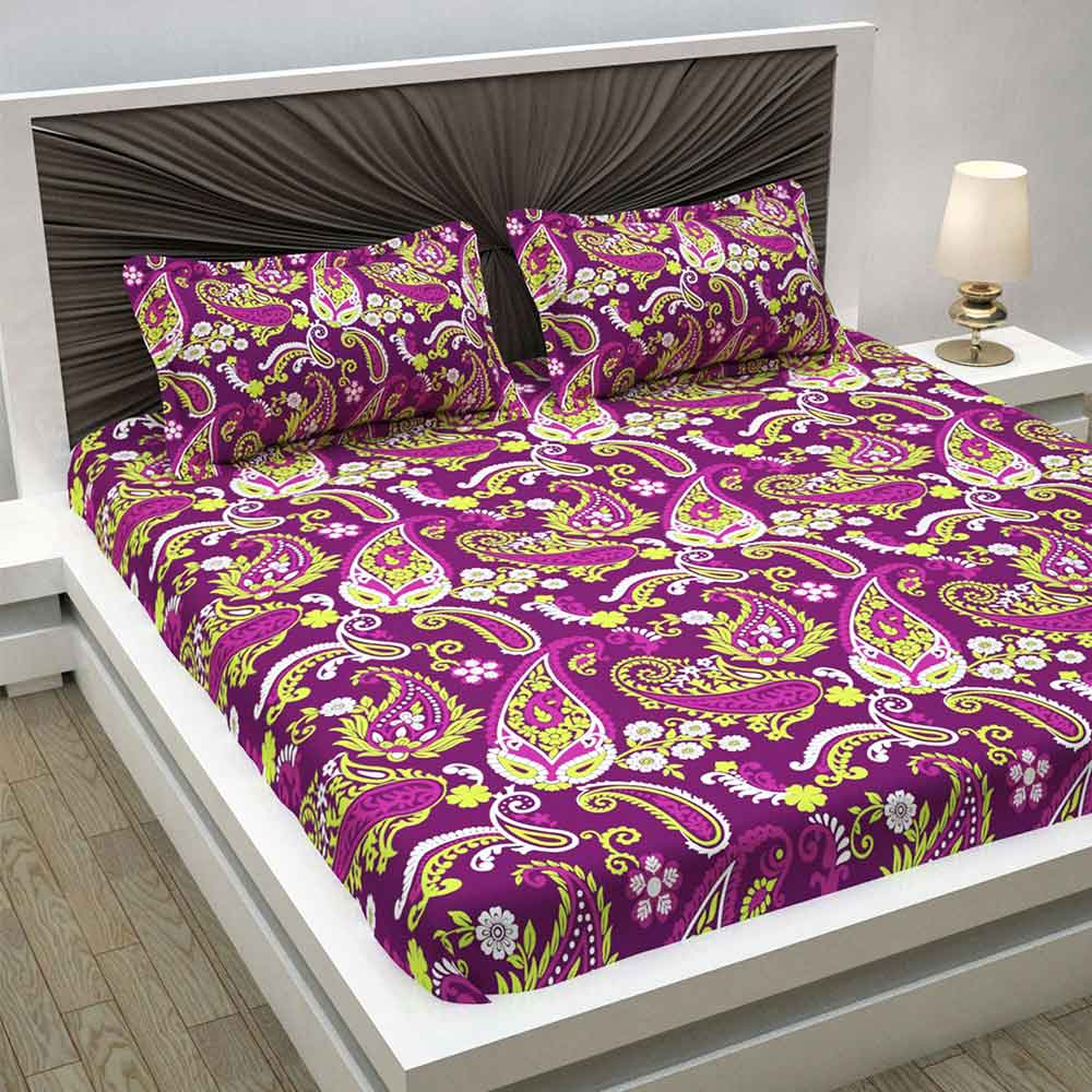 Divine Casa 100% Cotton 180TC Twill Satin 1 Double Bedsheet with 2 Pillow Covers