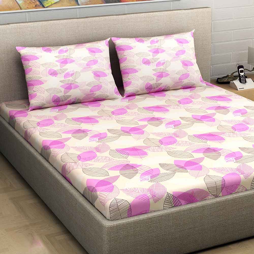 Divine Casa Millennial 180 TC Cotton Double Bedsheet with 2 Pillow Covers – Floral