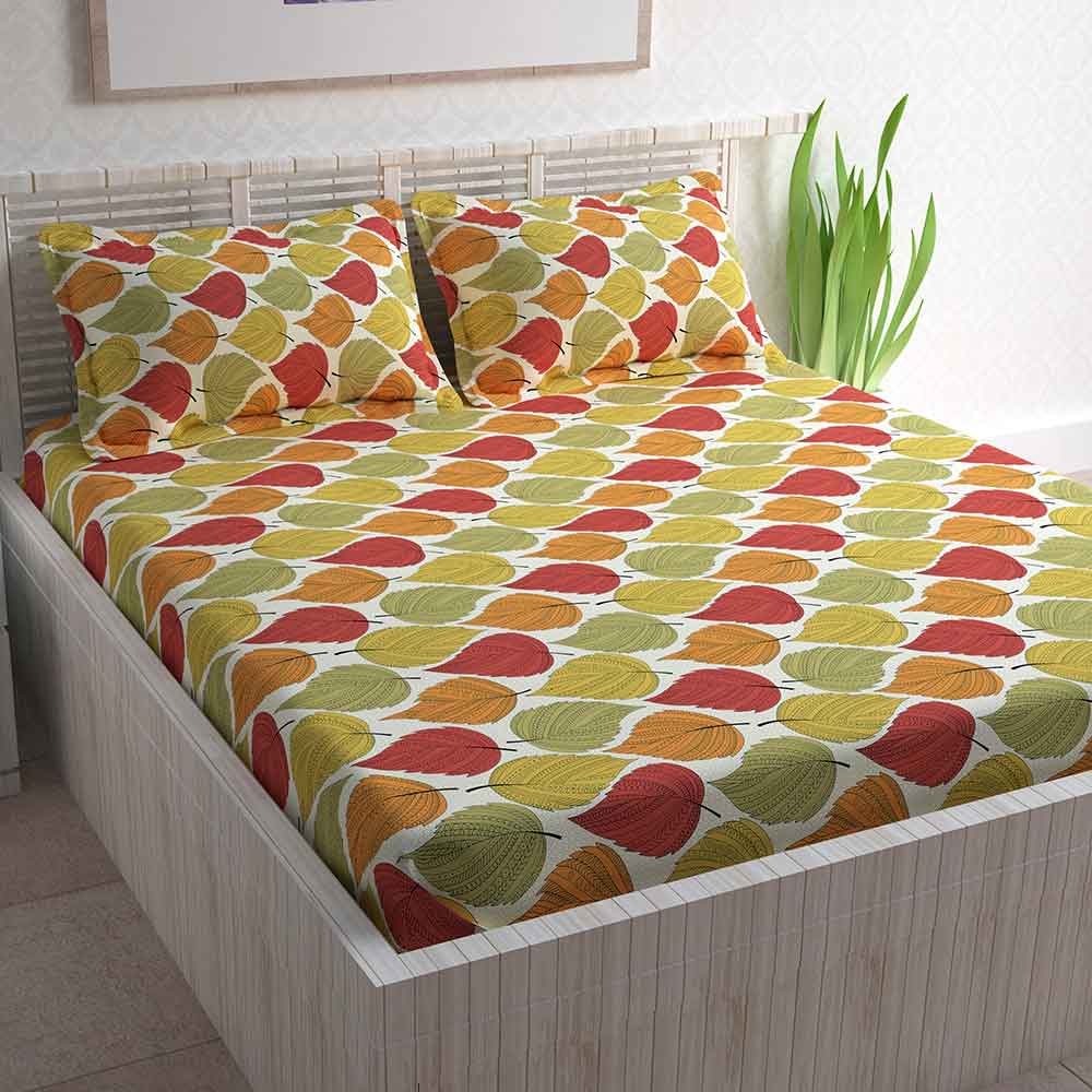 Divine Casa 100% Cotton 144 TC Double Bed Sheet With 2 Pillow Covers, Floral – Red & Green