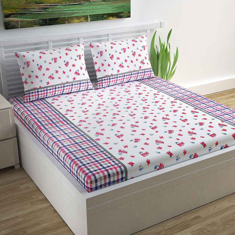 Divine Casa Magic 104 TC Cotton Double Bedsheet with 2 Pillow Covers – Modern, Pink