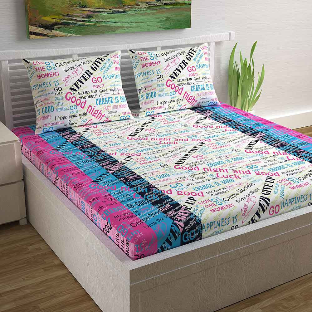 Divine Casa Magic 104 TC Cotton Double Bedsheet with 2 Pillow Covers – Modern, Printed Hot Pink